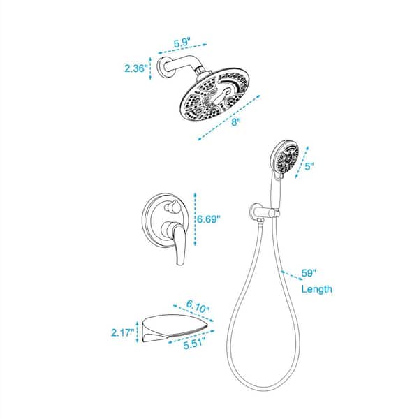 2-Handle 9-Spray Tub and Shower Faucet and Handheld Combo with 8 in. Shower Head in Matte Black
