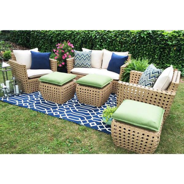 AE Outdoor Bethany 4-Piece All-Weather Wicker Patio Deep Seating Set with Sunbrella Versa-Papyrus Cushions