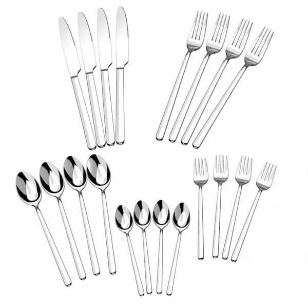 20-Piece Silver 18/10 Stainless Steel Flatware Set(Service for 4), Silverware Mirror Polished, Dishwasher Safe