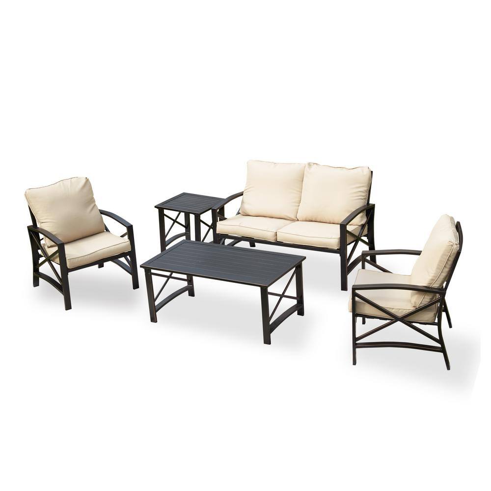 TOP HOME SPACE 5Piece Metal Patio Conversation Set with Khaki Cushions
