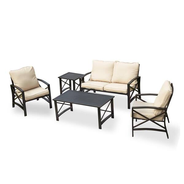 TOP HOME SPACE 5-Piece Metal Patio Conversation Set with Khaki Cushions