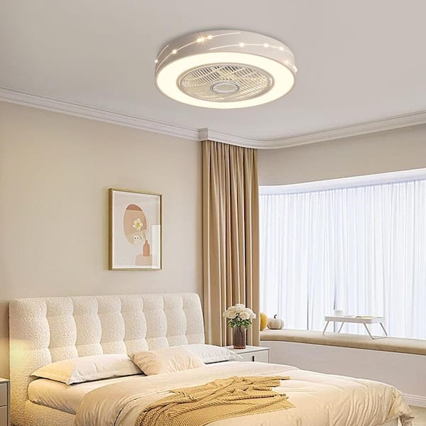 OUKANING 21.6 in. White Modern Round Indoor Integrated LED