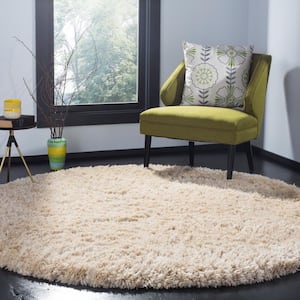 Polar Shag Light Beige 5 ft. x 5 ft. Round Solid Area Rug