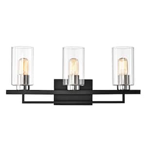 Imperium 3-Light Black and Brushed Nickel Modern Vanity with Clear Beveled Glass Shades