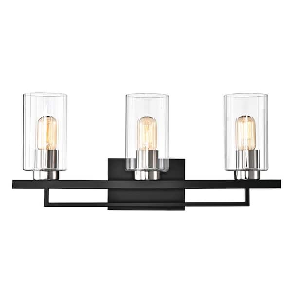 Edvivi Imperium 3-Light Black and Brushed Nickel Modern Vanity with Clear Beveled Glass Shades