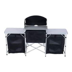 68.5 in. Aluminum Portable Fold-Up Camping Kitchen with Protective Windscreen and 5 Enclosed Storage Cupboards
