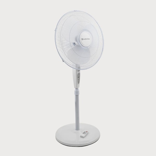 18 in. Adjustable-Height 3-Speed Oscillating Pedestal Fan with Timer Settings, White