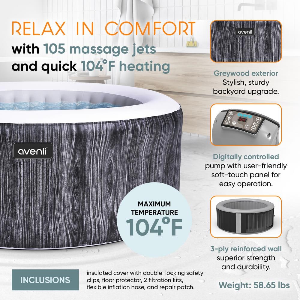 Graywood 65 Inch 3-Person Inflatable Round Hot Tub Spa
