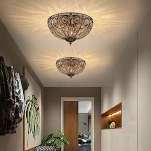 Iridescent 13 in. 3-Light Modern Flush Mount Vintage Flower Ceiling Light With Crystal Accents for Corridor