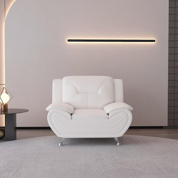 Sanuel 47.3 in. W White Faux Leather Club Chair (Set of 1)