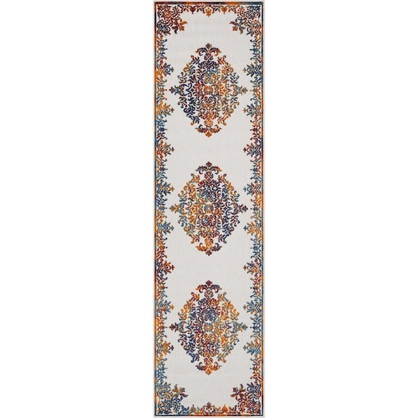 Dorado Arid Modern Medallion Persian Ivory 2 ft. 7 in. x 9 ft. 10 in. Runner High-Low Indoor/Outdoor Area Rug