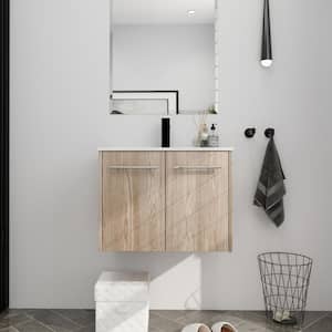 24 in. W x 18 in. D x 18 in. H Wall Mount White Oak Bath Vanity with White Resin Sink and 2 Soft-Close Cabinet Doors