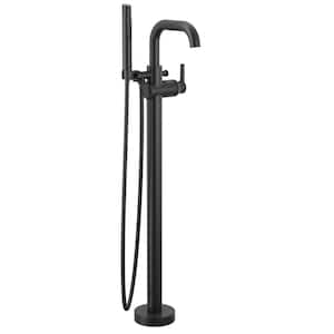 Trinsic 1-Handle Floor Mount Tub Faucet Trim Kit in Matte Black with Hand Shower (Valve Not Included)