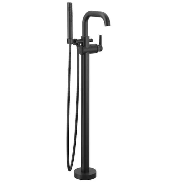 Trinsic 1-Handle Floor Mount Tub Faucet Trim Kit in Matte Black with Hand Shower (Valve Not Included)