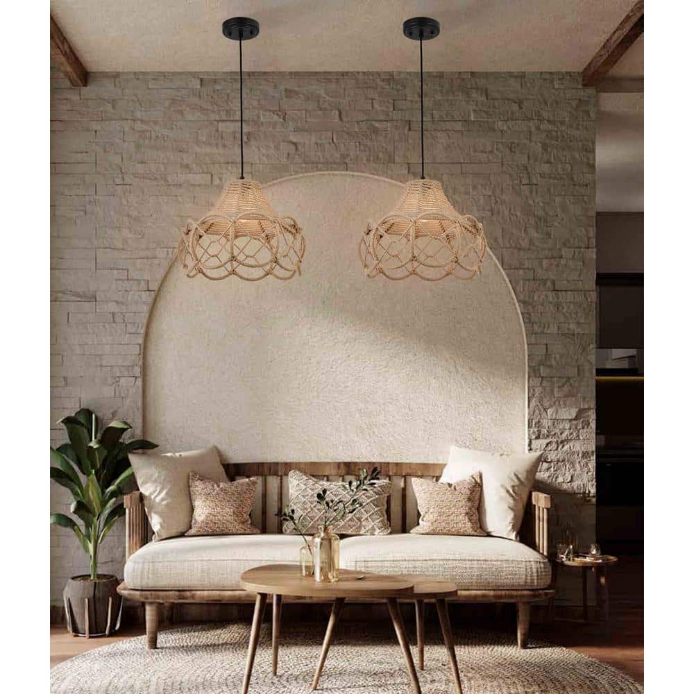1-Light Black Single Island Pendant Light with Hemp Rope Shade price history on PriceWatchPro