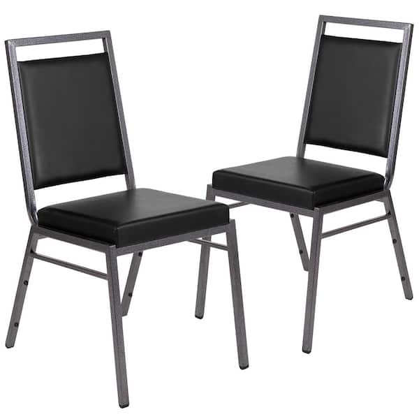 Carnegy Avenue Black Vinyl/Silver Vein Frame Banquet Stack Chair (Set of 2)