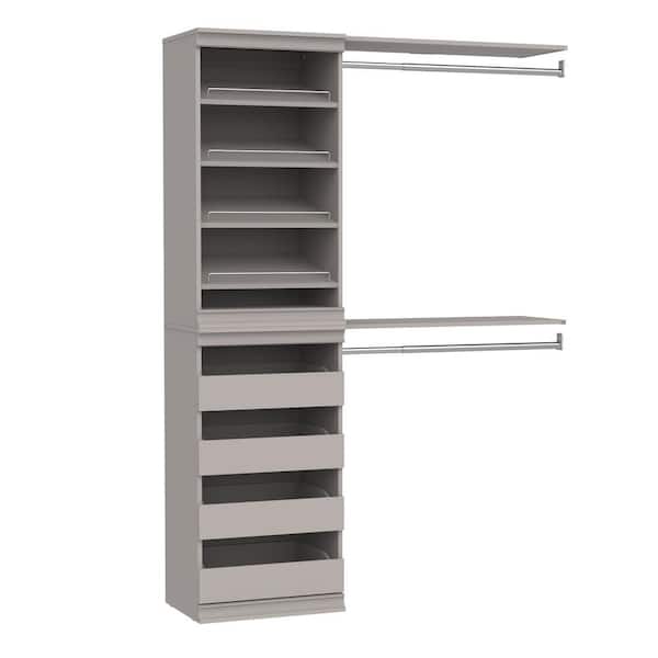 Modular Storage 47.38 in. to 57.4 in. W Smoky Taupe Reach-In Tower Wall Mount 6-Shelf Wood Closet System