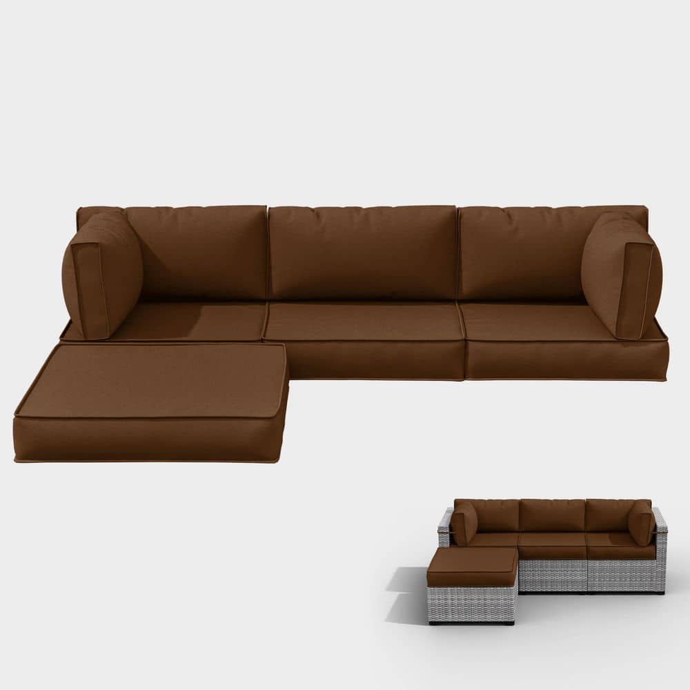 25.6 in. x 25.6 in. x 4 in. (9-Piece) Deep Seating Outdoor Sectional Replacement Cushion Chocolate