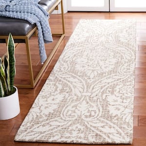 Abstract Ivory/Beige 2 ft. x 8 ft. Damask Runner Rug