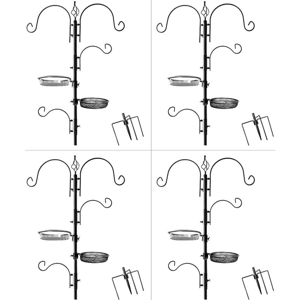 Black Metal Multi-Feeder Bird Feeding Station with Bird Bath