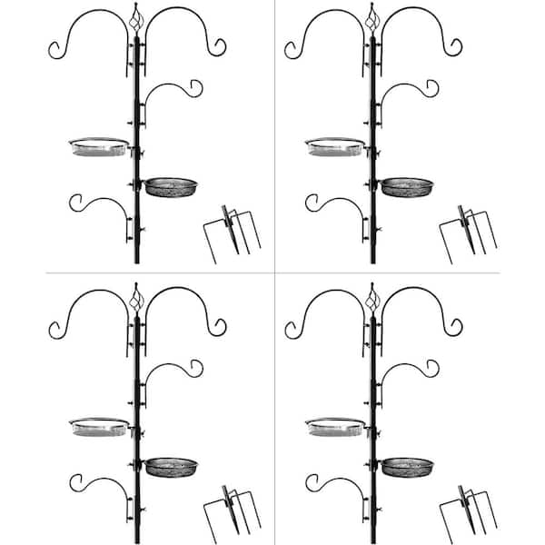 Ashman Online Ashman 22 in. W x 92 in. Tall Deluxe Bird Feeding Station Kit, 4-Sided Hook, Bird Bath and 3 Prong Base, (4-Pack)