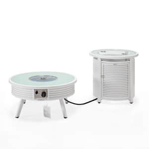 Walbrooke Patio Round Fire Pit and Tank Holder with Slats Design (White)