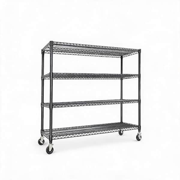 4-Tier 59" Rolling Wire Shelving Storage Shelving Unit, Mobile Metal Rack with 4" Locking Casters & Adjustable Feet