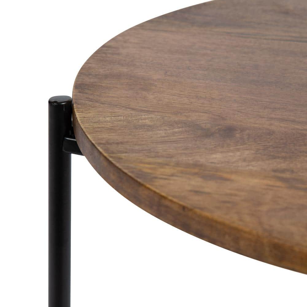 Ulani Natural Wood and Black Metal Round Nesting Tables