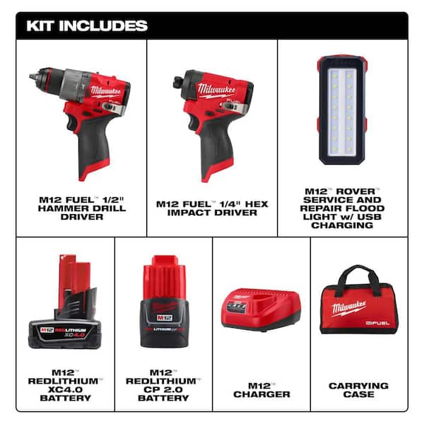 M12 FUEL 12-Volt Lithium-Ion Brushless Cordless Hammer Drill and Impact Driver Combo Kit w/M12 ROVER Service Light