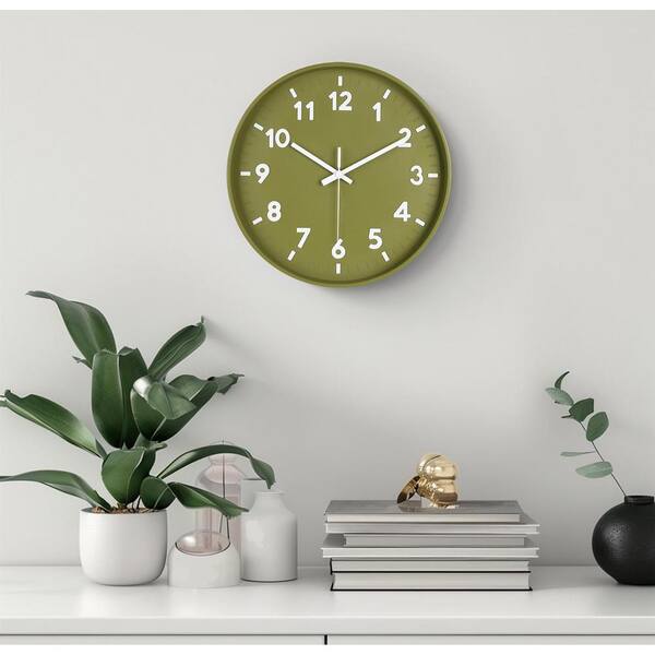 Afoxsos 12 Green Analog Wall Clock Silent Non-Ticking Battery