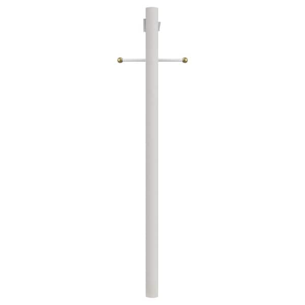 SOLUS 7 ft. White Outdoor Lamp Post, Traditional Direct Burial Light Pole with Cross Arm and Grounded Convenience Outlet