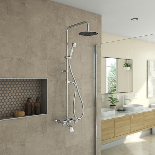 DreamLine Abyss 8 in. x 21 in. 1/4 in. Shower Faucet Set with Handshower in Chrome
