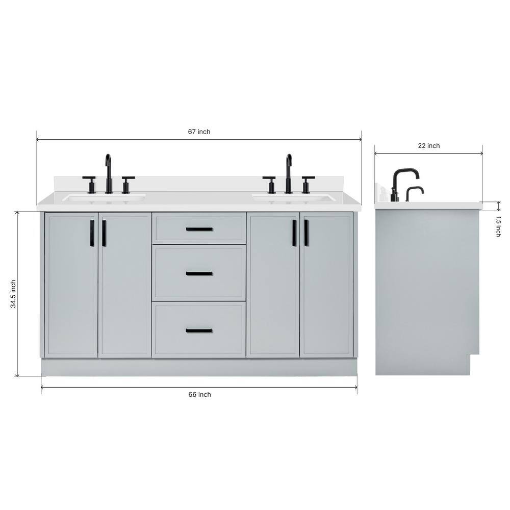 Kelly 67" Light Gray Wood Double Vanity with White Quartz Top