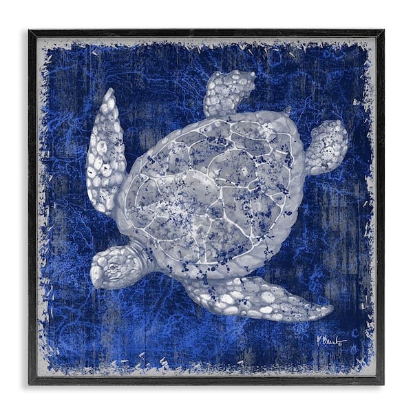 Stupell Industries Rustic Indigo Turtle by Paul Brent Black Framed Coastal Giclee Art Print 24 in. x 24 in.