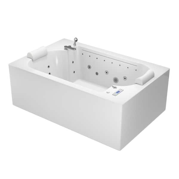 72.83 in. x 47.24 in. Acrylic Whirlpool Bathtub in White w/ Waterfall Fill, Hydro and Air Massage, LED Lights, Headrests