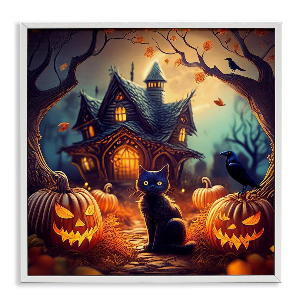 Haunted House & Black Cat by Alina Georgescu White Framed Animal Giclee Art Print 24 in. x 24 in. price history on PriceWatchPro