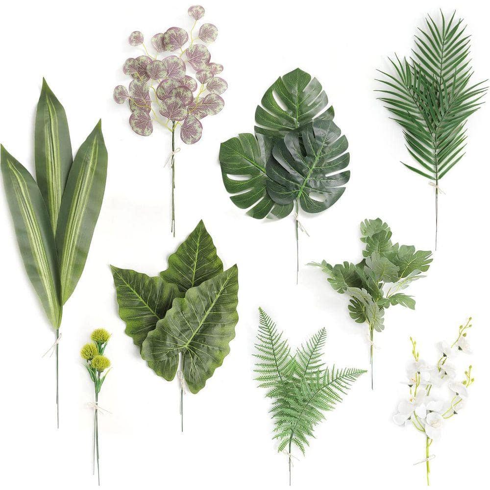 green leaves 30 in. Artificial Greenery Spray Dusty Green Flocked Leaves Indoor