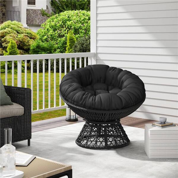 Rattan Chair Black Papasan Cushion Lounge Chair Indoor Patio Egg