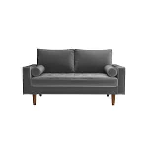 Lincoln 50.39 in. Prussian Gray Tufted Velvet 2-Seats Loveseat with Square Arms