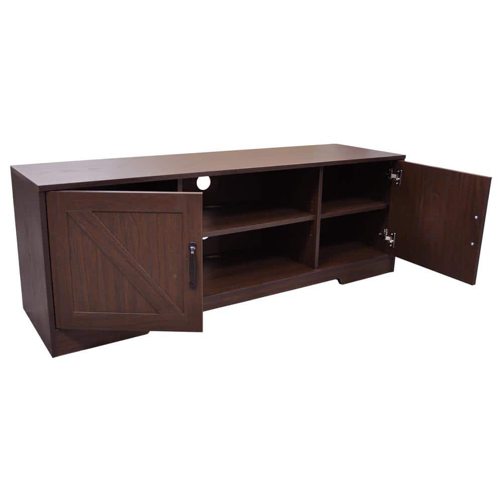 Walnut 59" Farmhouse TV Stand with Sliding Barn Doors
