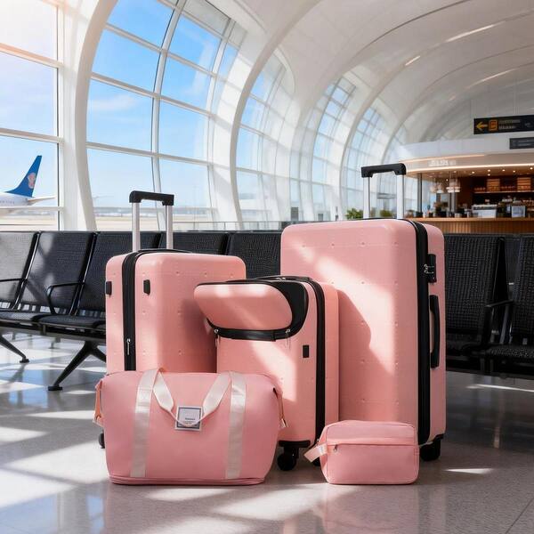 LIVACA 5-Piece Light Pink ABS Plastic Hardside Luggage Set with