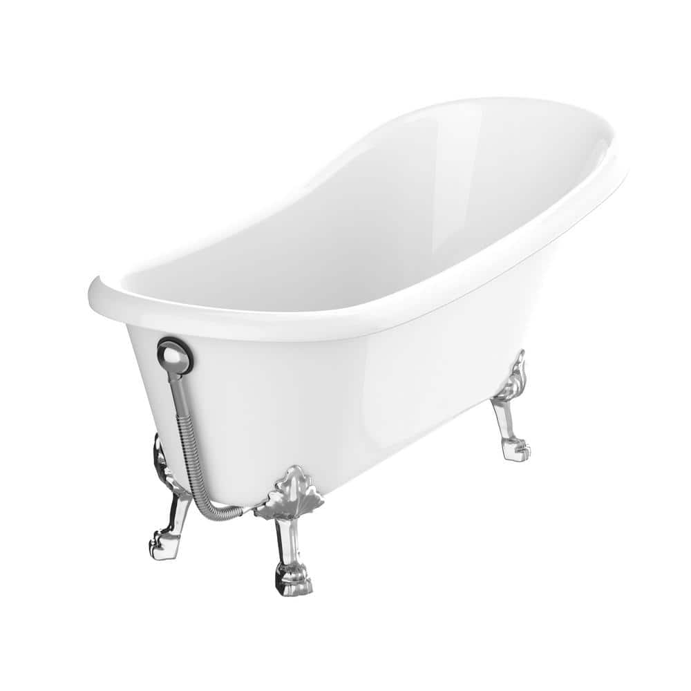 67'' White Acrylic Slipper Clawfoot Tub with Chrome Feet