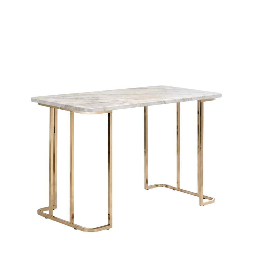 Lamina 23.63 in. Rectangular Gold/White Faux Marble Desk with USB Ports, Power Outlets, and Gold-Plated Frame price history on PriceWatchPro