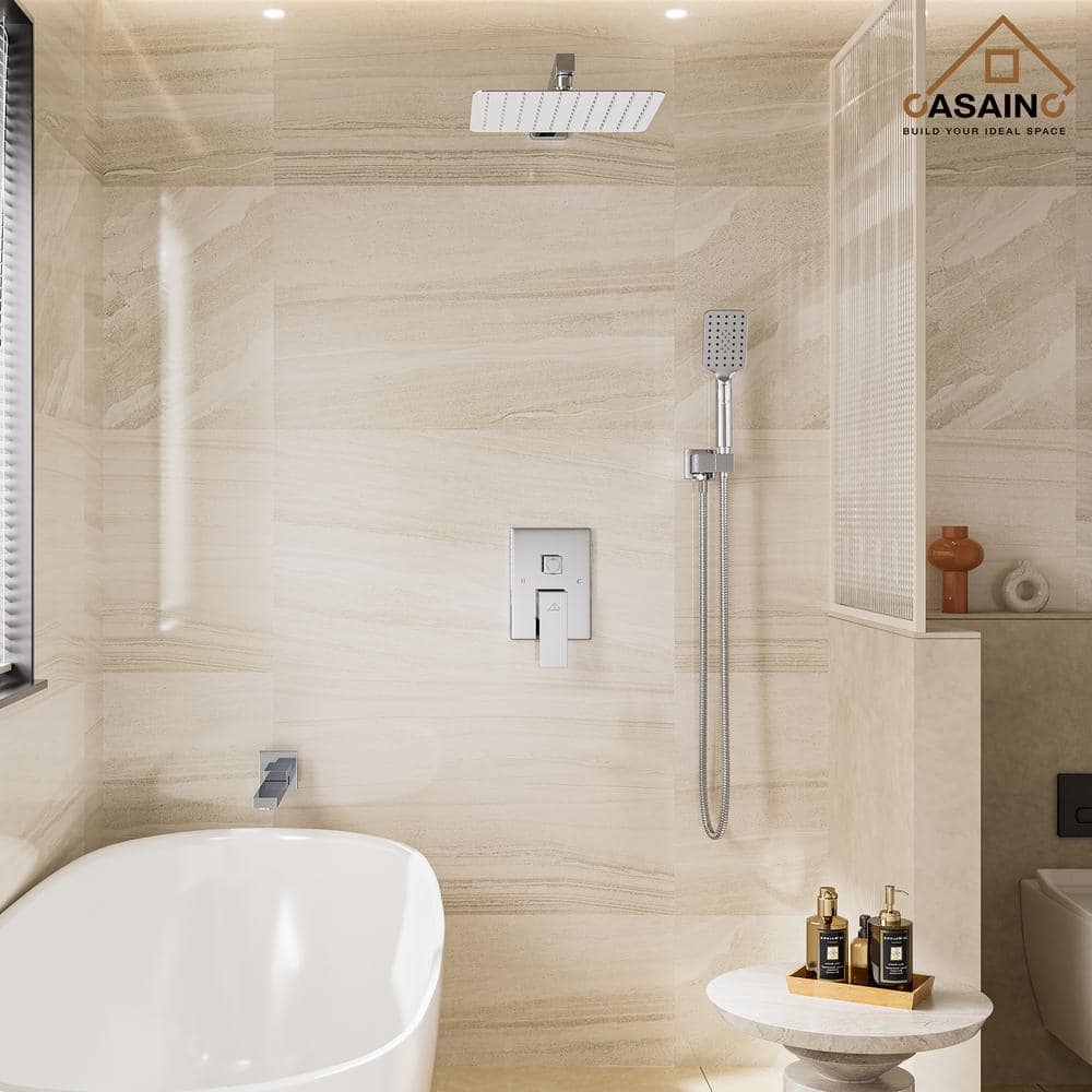 Chrome 10" Square Wall Mounted Rainfall Shower System with Handheld