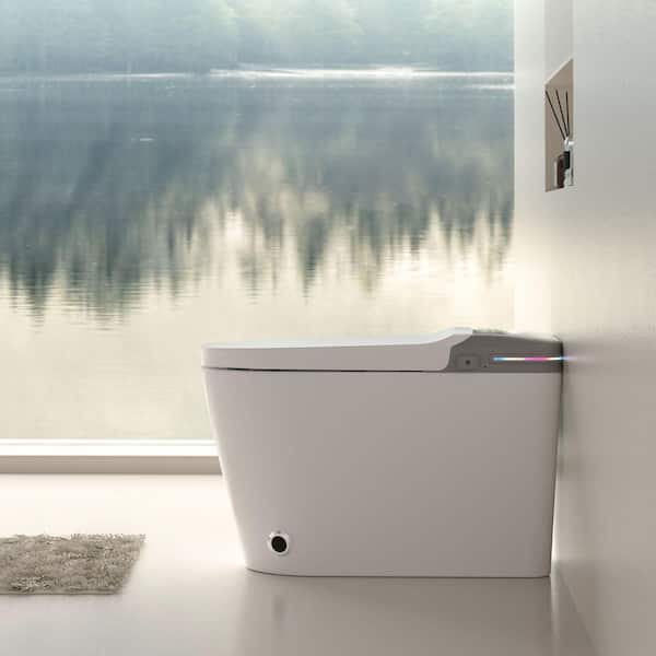 Smart Bidet Toilet 1.28 GPF in White with Remote Control, Auto Open/Close, Heated Seat, Warm Water, Foot Sensor