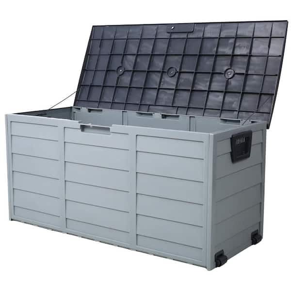Outdoor Storage Box, 75 Gal. Lockable Resin Deck Box with Waterproof Roof