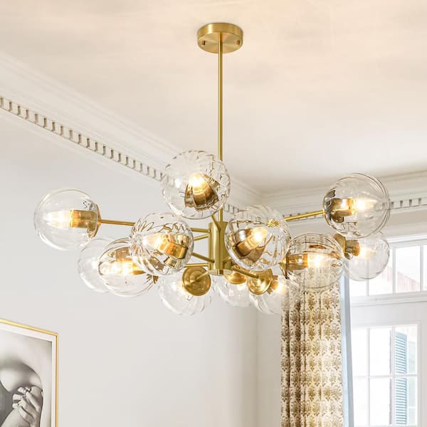 Y'INSP 12-Light Mid-Century Brass Sputnik Style Chandelier with