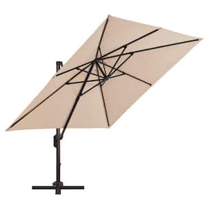 10ft. Aluminum Cantilever Patio Umbrella Outdoor Square Offset Umbrella, 6-Level 360°Rotation Aluminum Pole in Beige