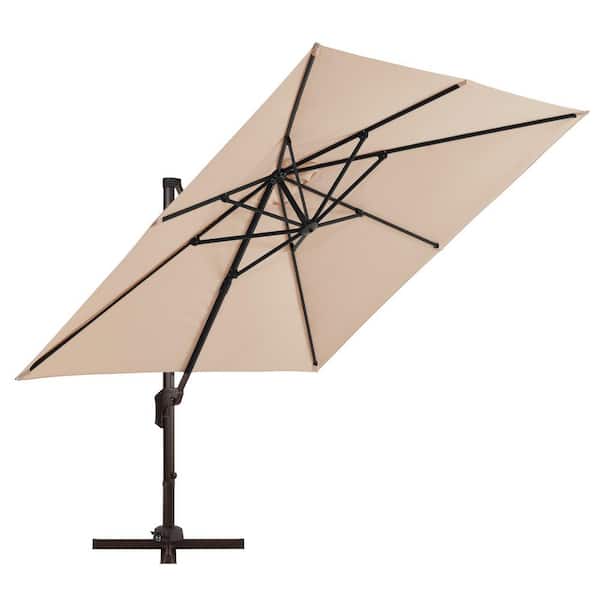 PASAMIC 10ft. Aluminum Cantilever Patio Umbrella Outdoor Square Offset Umbrella, 6-Level 360°Rotation Aluminum Pole in Beige