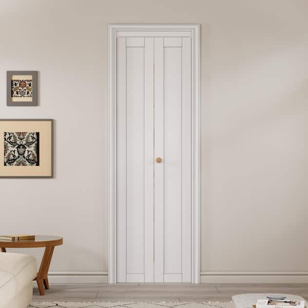 24 in. x 80 in. 1 Lite Solid Core Panel White Primed Composite MDF Interior Closet Bi-fold Door with Hardware Kit